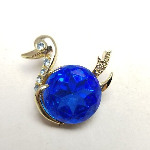 Vintage Blue Rhinestone Bird Swan Brooch, Duck Goose Lapel Pin, Estate - Picture 1 of 6
